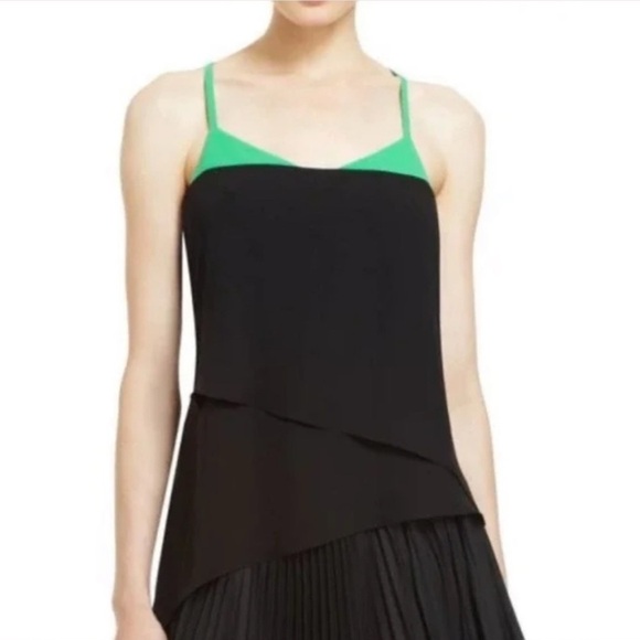 BCBGMaxazria Mika Black Green Asymmetric Tiered Racerback Tank Sz M - Picture 3 of 7